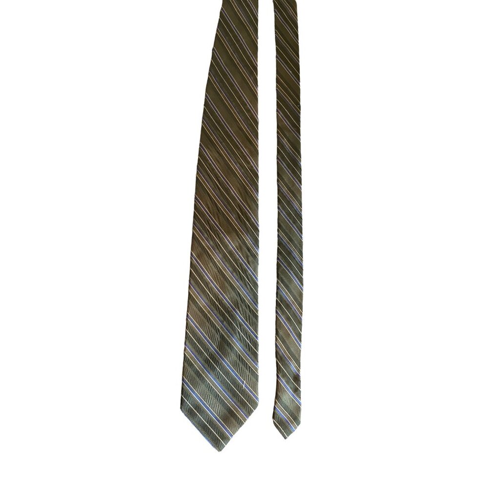 Haggar Mens Silk Neck Tie Green Striped Handmade Classic Dad Gift Corpcore